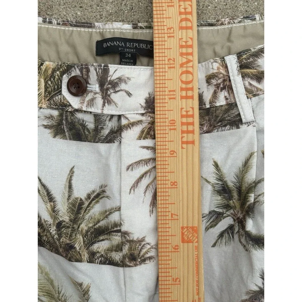 Banana Republic Shorts Aiden Linen Blend Mens 34 Palm Tree Flat Front Beige